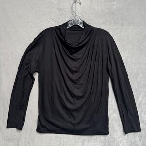 Michel Klein Blouse Womens 38 Black Cowl Neck Long Sleeve Rayon Wool Jersey Top